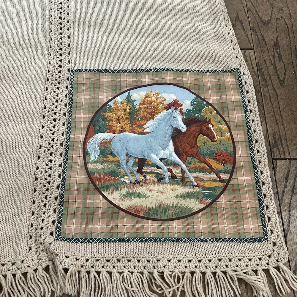 Handmade Running Horses Fall Throw Blanket 60x69” Western Boho Home Decor